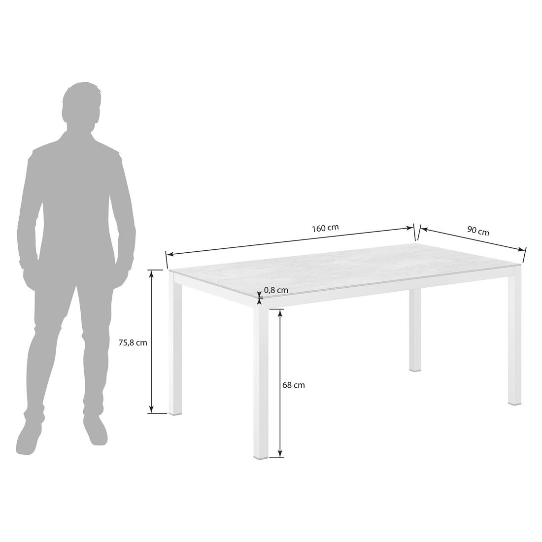 Detalj av bordplate på Hagebord aluminium/Dekton 160x90 cm sølv - OUTLIV
