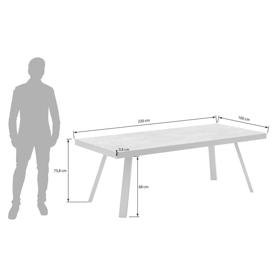 Detaljbilde av bordplate i Dekton på Hagebord aluminium/Dekton 220x100 cm antrasitt - OUTLIV