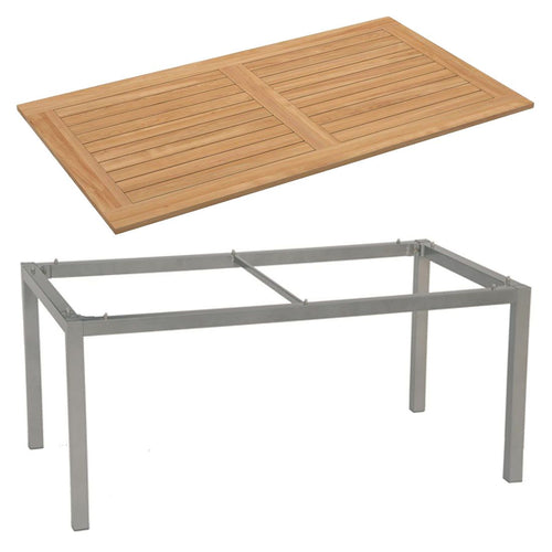 Hagebord aluminium/teak 160x90 cm grafitt/natur bakside