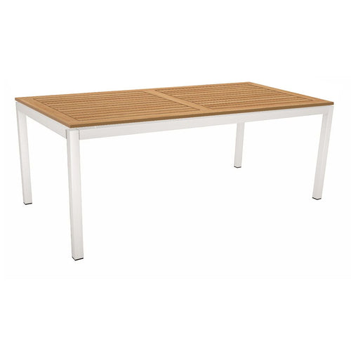 Hagebord aluminium/teak 200x100 cm hvit/natur forfra