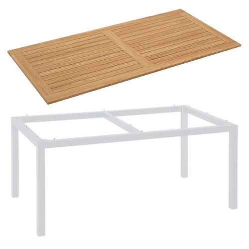 Hagebord aluminium/teak 200x100 cm hvit/natur bakside