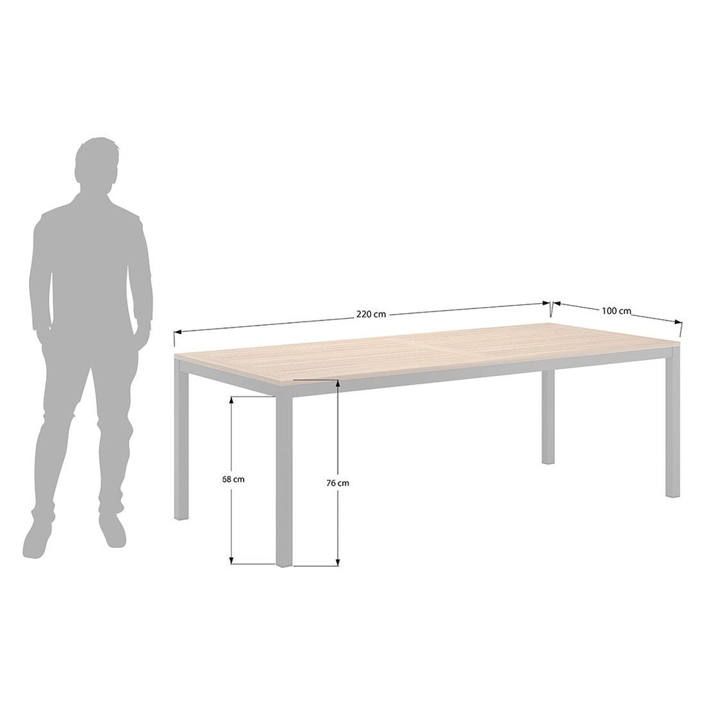Hagebord aluminium/teak 220x100 cm - OUTLIV sett fra siden