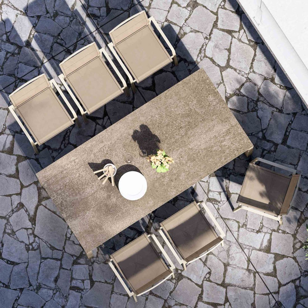 Nærbilde av aluminiumsramme på Hagebord Alus aluminium HPL 160x90 cm Zebra