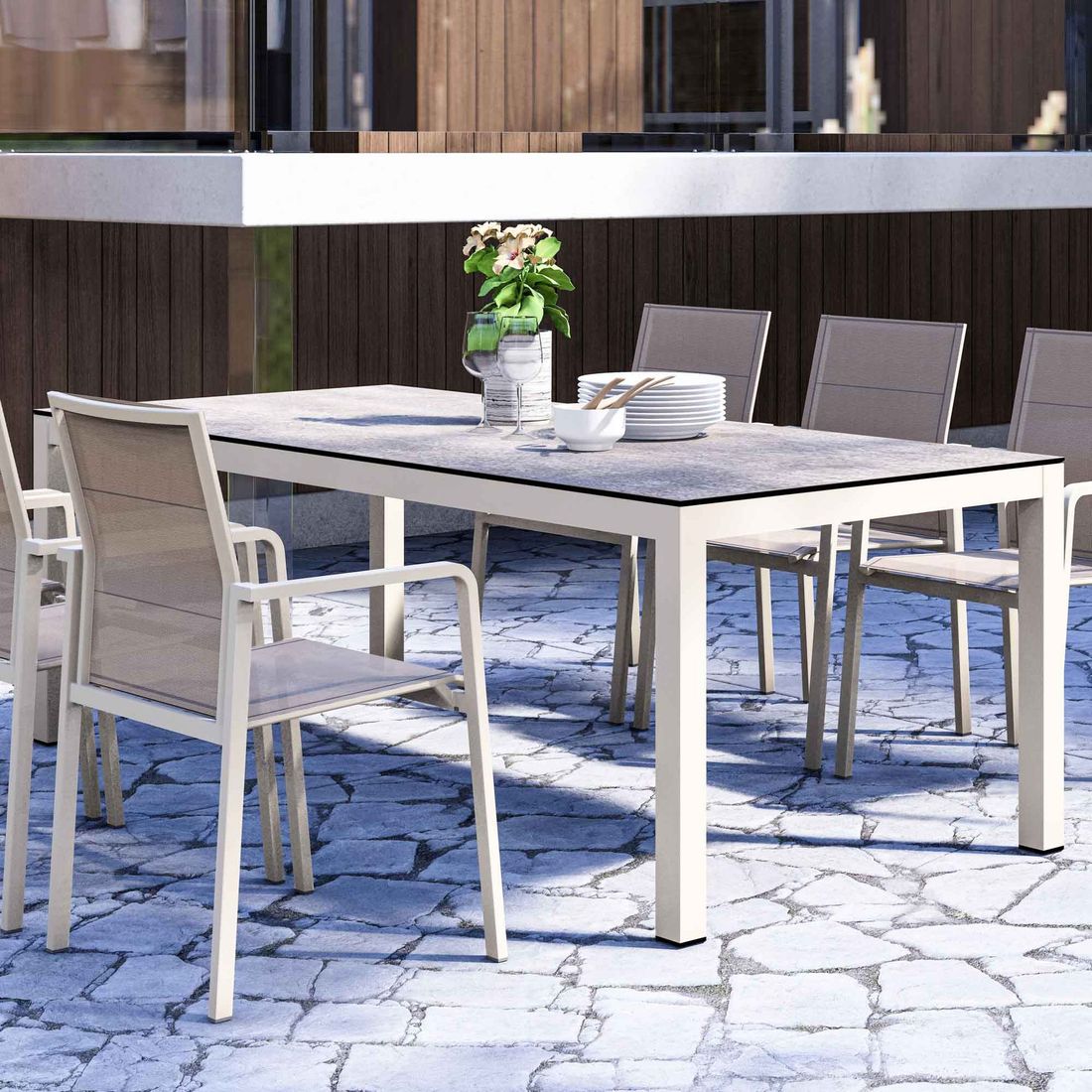 Hagebord Alus aluminium HPL 210x100 cm Zebra bakside
