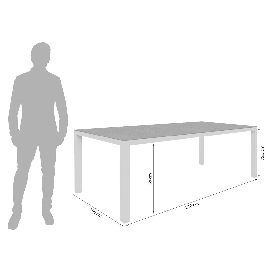 Detalj av bordplate på Hagebord Alus aluminium HPL Zebra