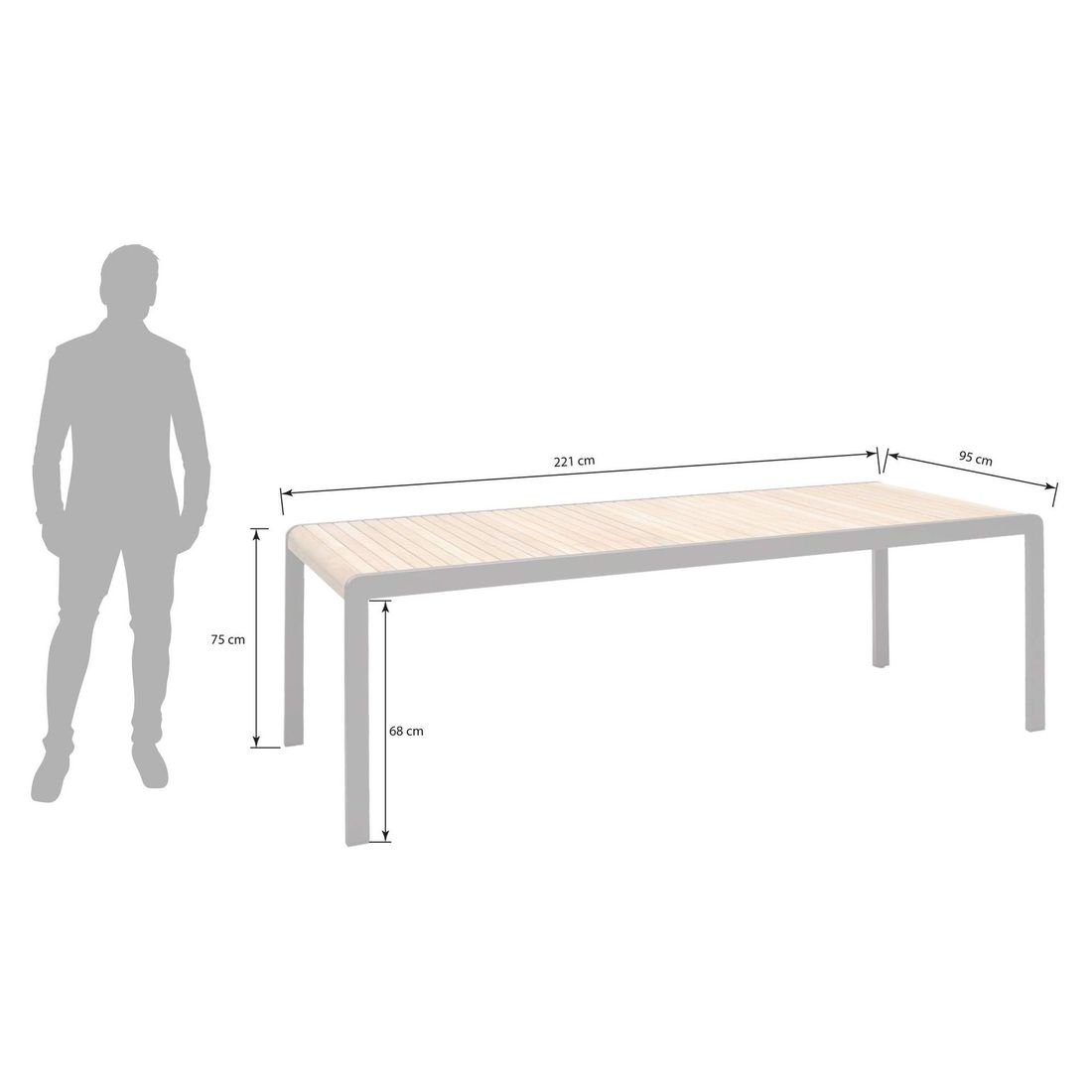Nærbilde av aluminium ramme på Hagebord Amber 221x95 cm aluminium/teak