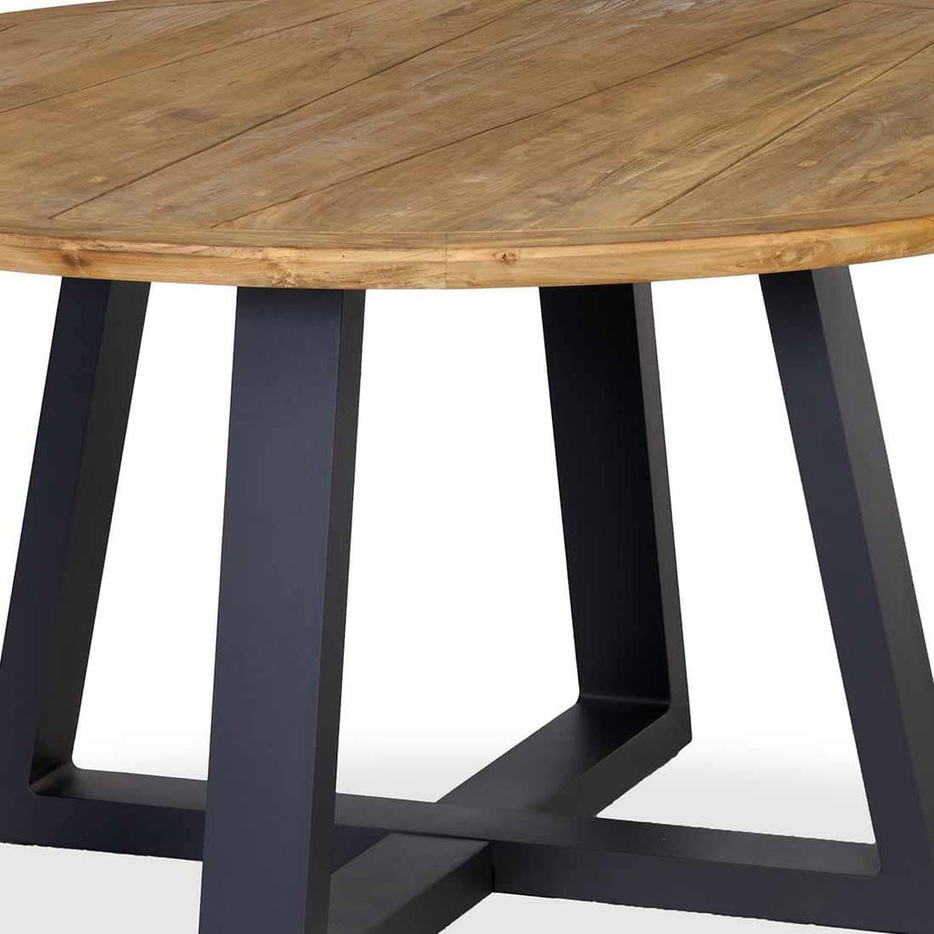 Hagebord Atlanta Ø130cm aluminium og resirkulert teak detalj av bordplate