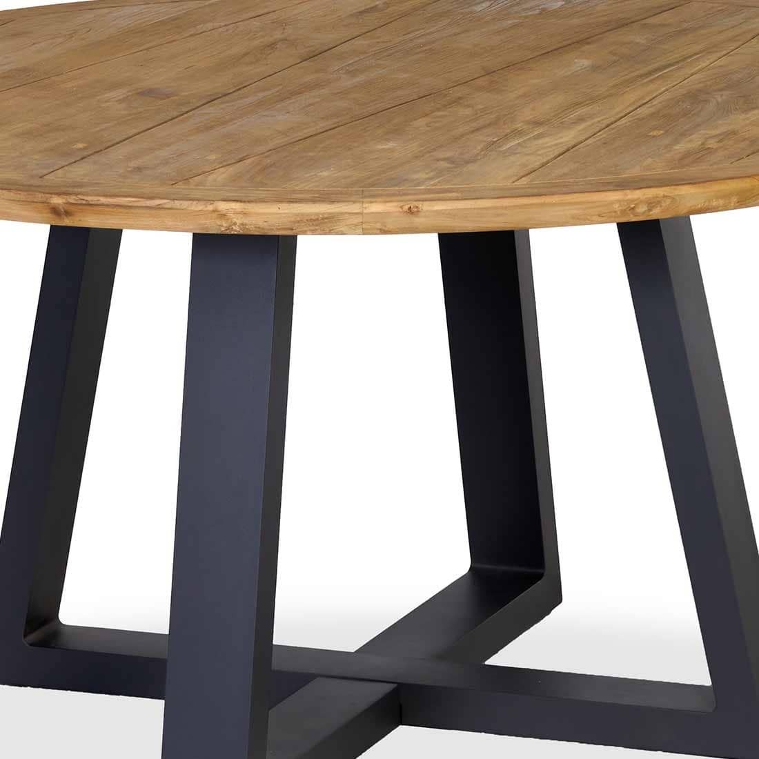Hagebord Atlanta Ø130cm aluminium og resirkulert teak detalj av bordplate