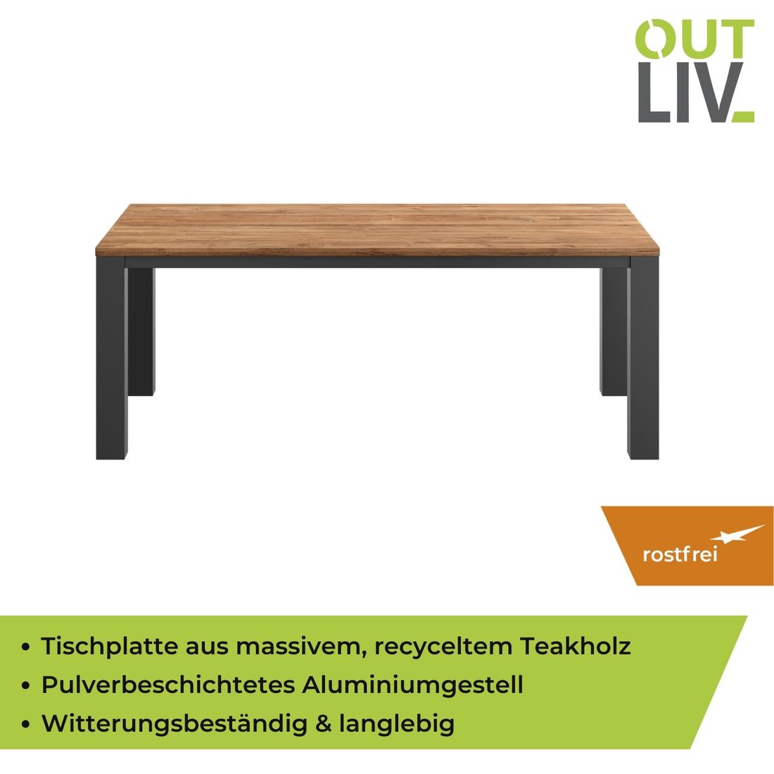 Hagebord Atlanta aluminium/teak 160x90 cm med plass for seks personer