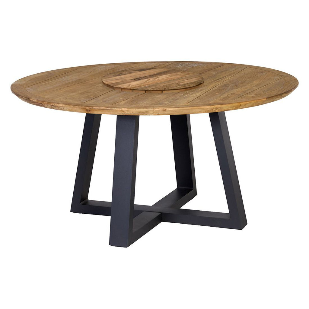 Hagebord Atlanta Ø150 cm aluminium og resirkulert teak forfra