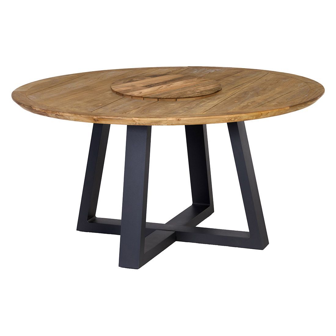 Hagebord Atlanta Ø150 cm aluminium og resirkulert teak forfra