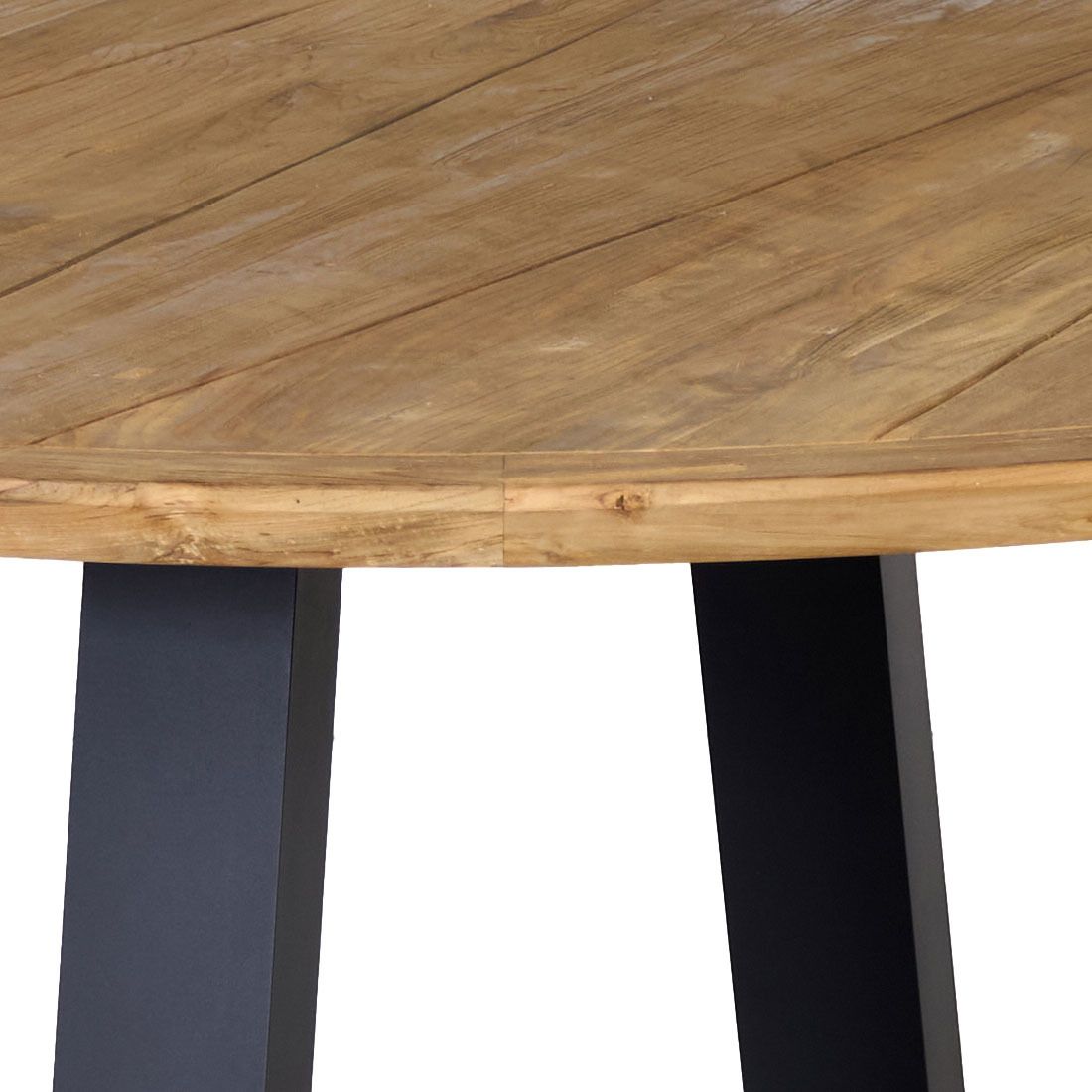Hagebord Atlanta Ø150 cm aluminium resirkulert teak detalj nærbilde