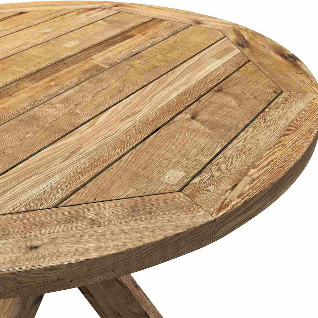 Nærbilde av resirkulert teak på Hagebord Atlanta resirkulert teak Ø130 cm - OUTLIV