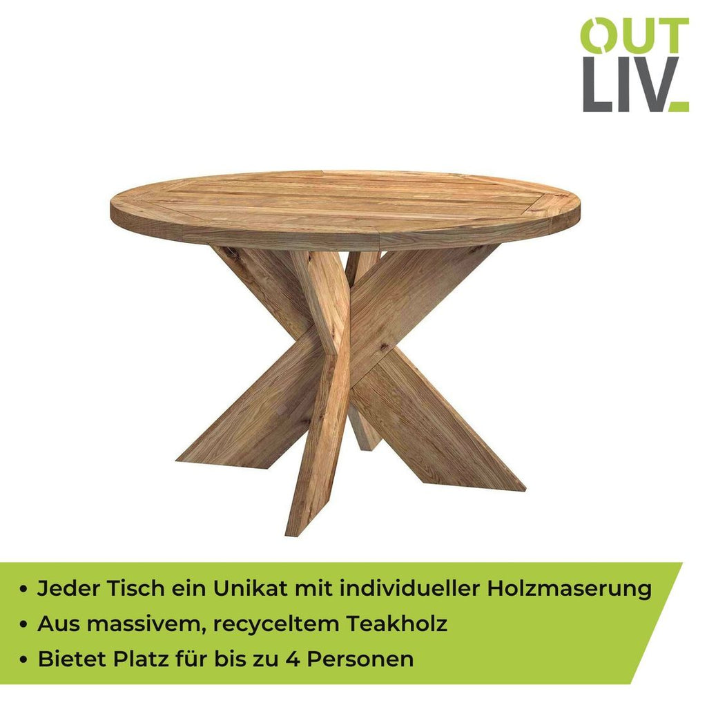 Oversikt av Hagebord Atlanta resirkulert teak Ø130 cm - OUTLIV med stoler