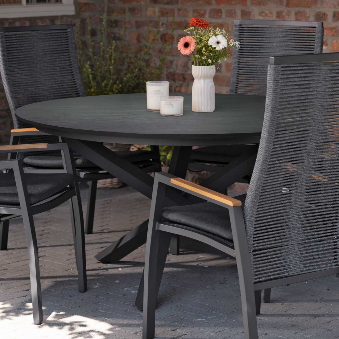 Hagebord Bari rundt aluminium/sinterstein Ø120 cm bakside