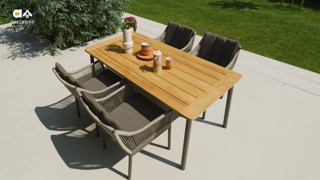 Hagebord Bijou 180x90 cm aluminium/teak forfra