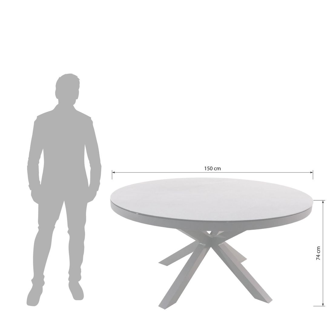 Montert Hagebord Broome Ø150cm aluminium/glasskeramikk på terrasse
