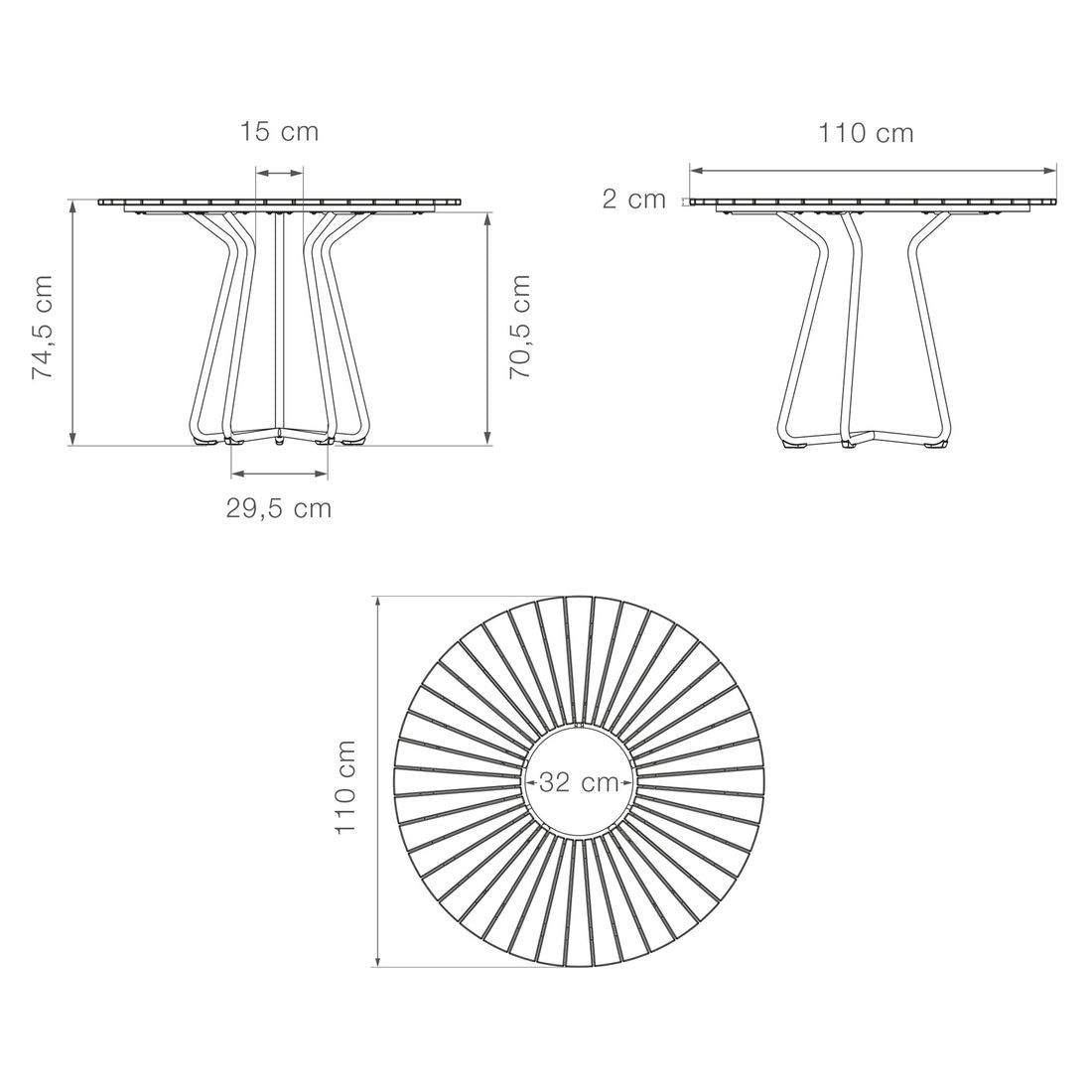 Montert Hagebord Circle aluminium/bambus Ø110 cm - Houe i hage