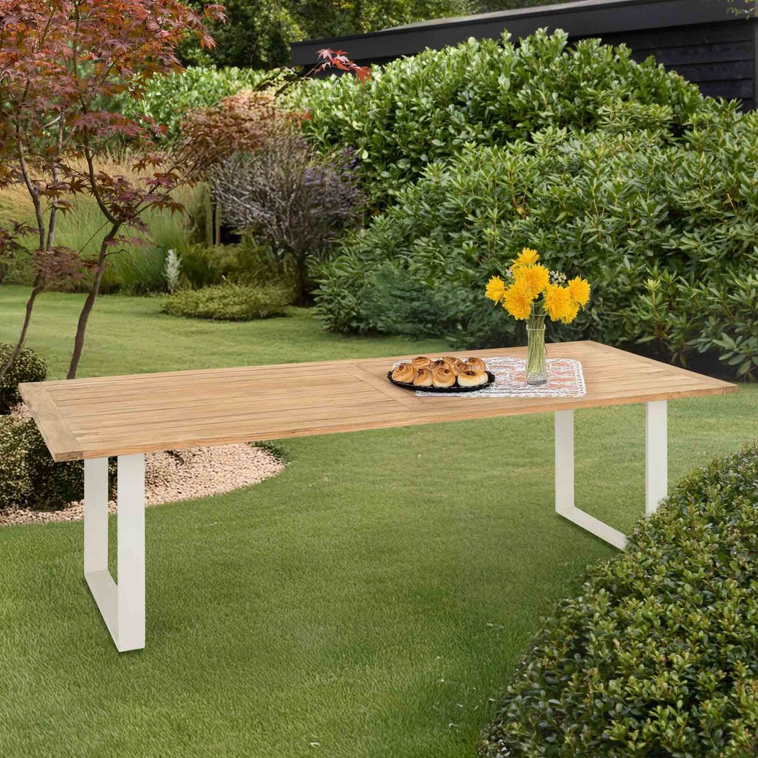 Hagebord Condor 240x95 cm aluminium/teak detalj av teakplate
