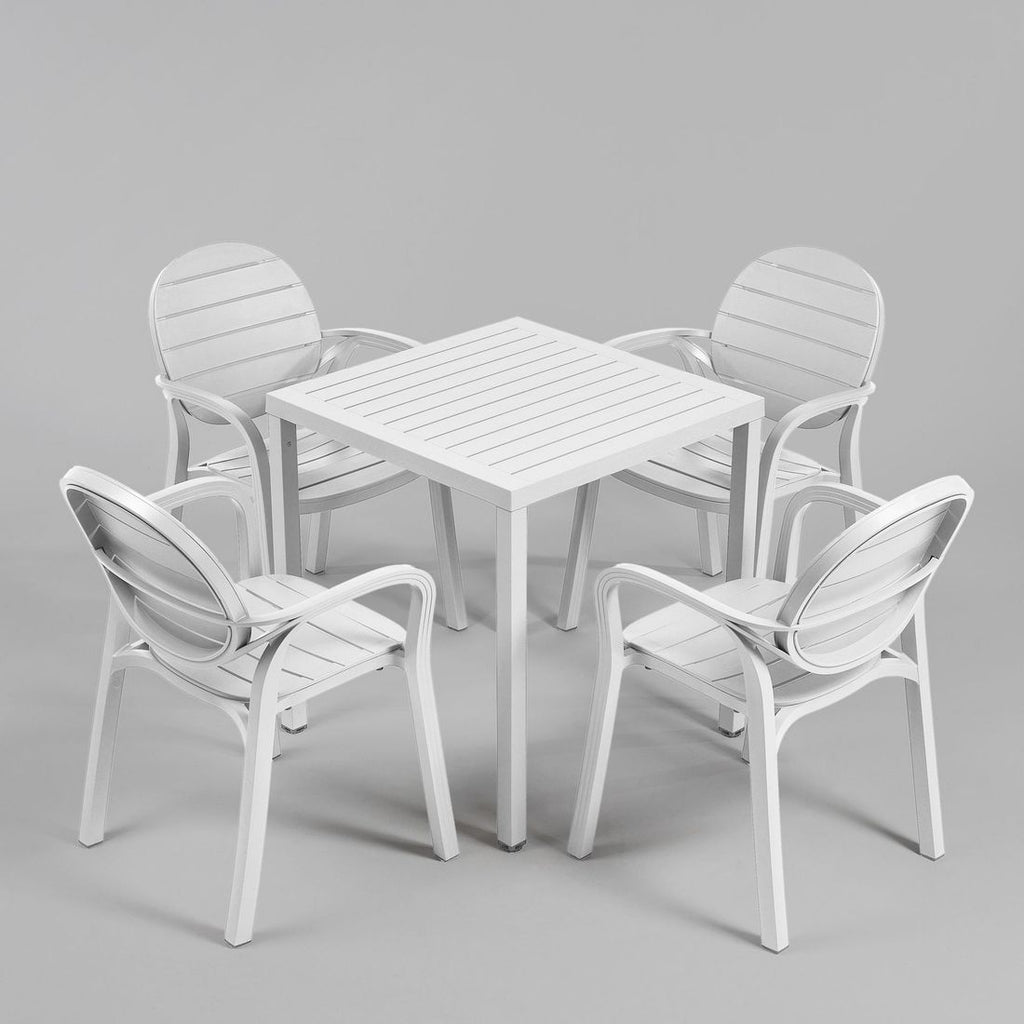 Hagebord Cube 80x80 cm aluminium DurelTOP hvit stabelbar funksjon