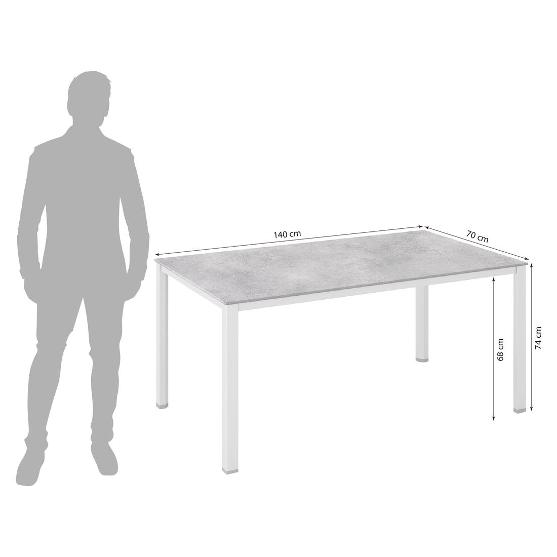 Hagebord Cubic 140x70 cm aluminium HPL sølv antrasitt bakside