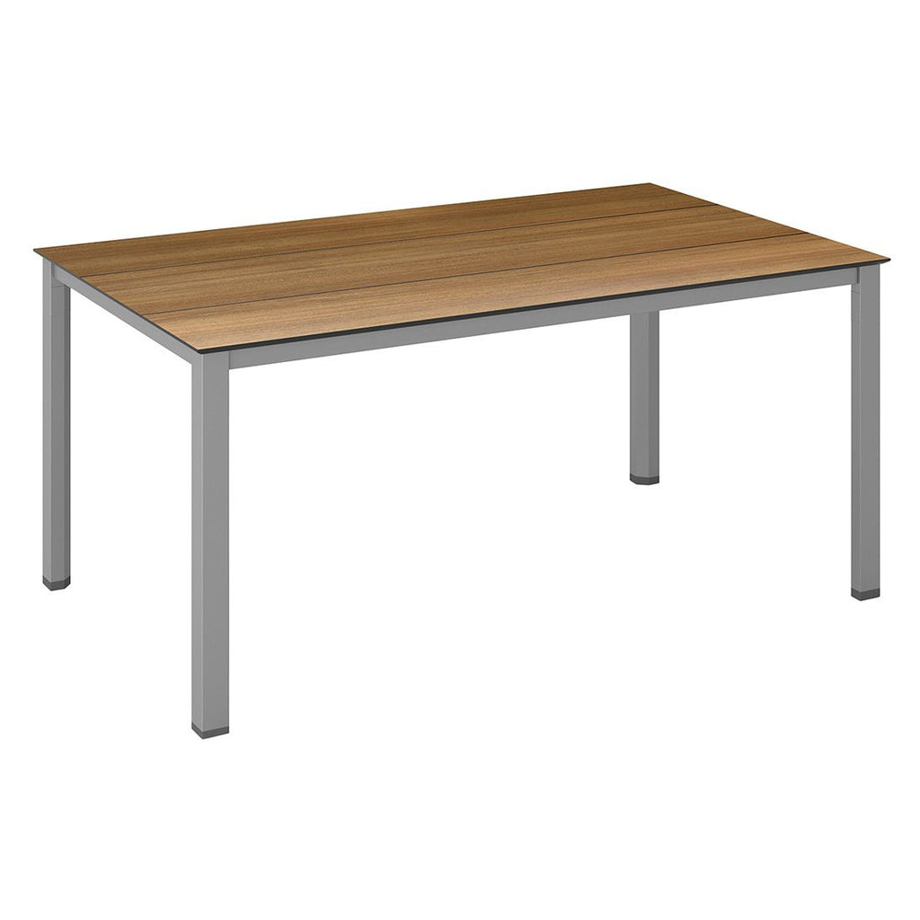 Hagebord Cubic aluminium HPL 160x95 cm sølv teak forfra