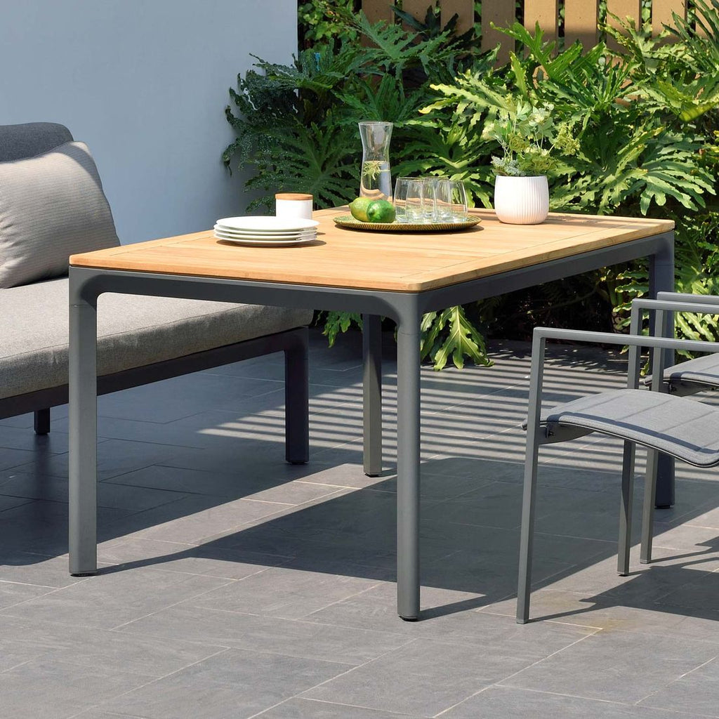 Hagebord Dalgas aluminium/teak 160x90 cm forfra