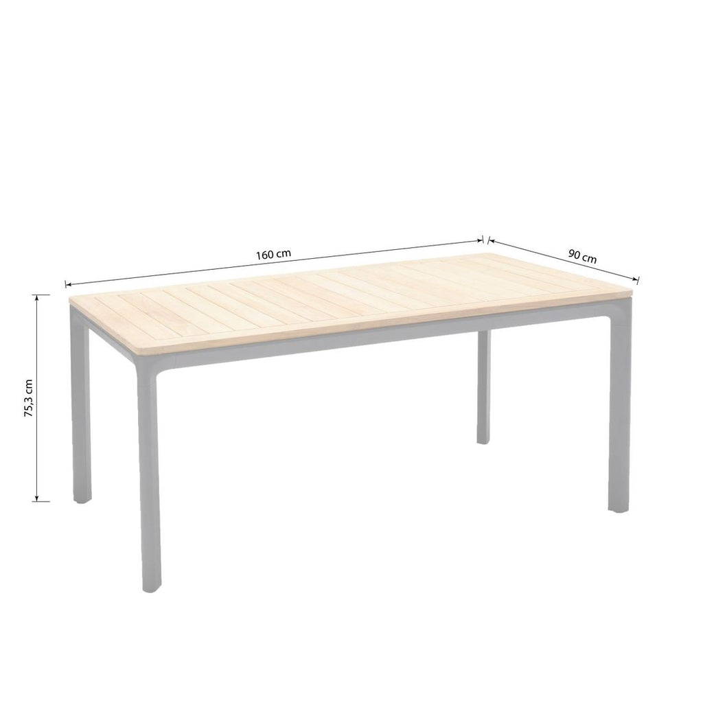 Detalj av teakplate på Hagebord Dalgas aluminium/teak