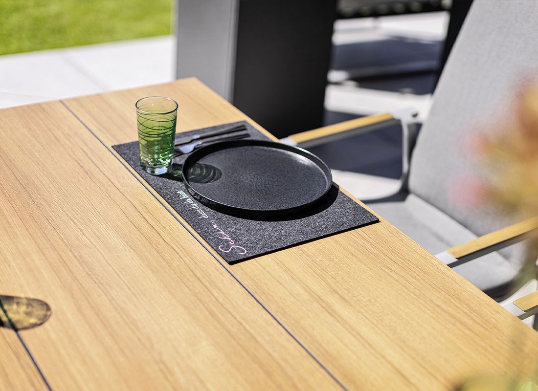 Hagebord Diamond aluminium HPL 140x70 cm i antrasitt og teak-optikk