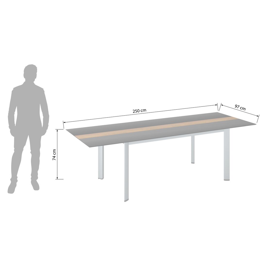 Detalj av Hagebord Edge aluminium/HPL 250x97 cm - Kettler bordplate