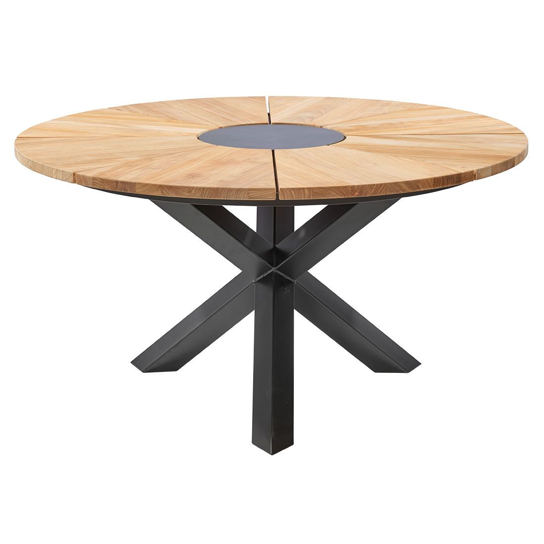 Hagebord England Ø160cm stål/teak rundt forfra