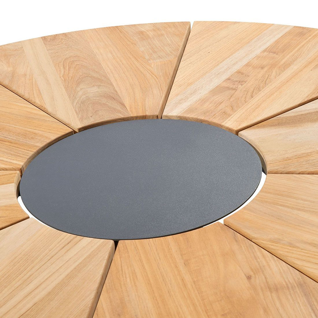 Hagebord England Ø160cm stål/teak rundt detalj teakplate