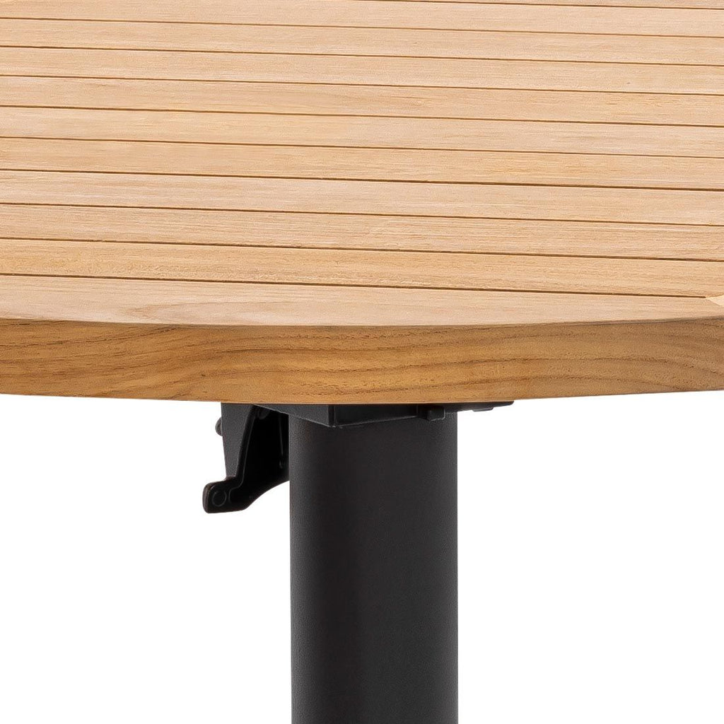 Detalj av bordplate på Hagebord Italien Ø95 cm rustfritt stål/teak klappbart - Musterring