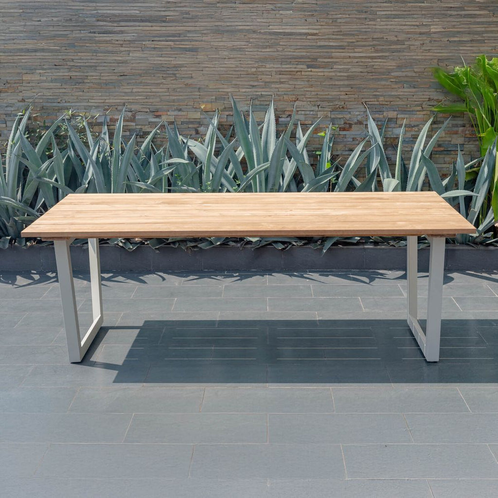 Hagebord Jimmy 216x99 cm aluminium/teak detalj av bordplate