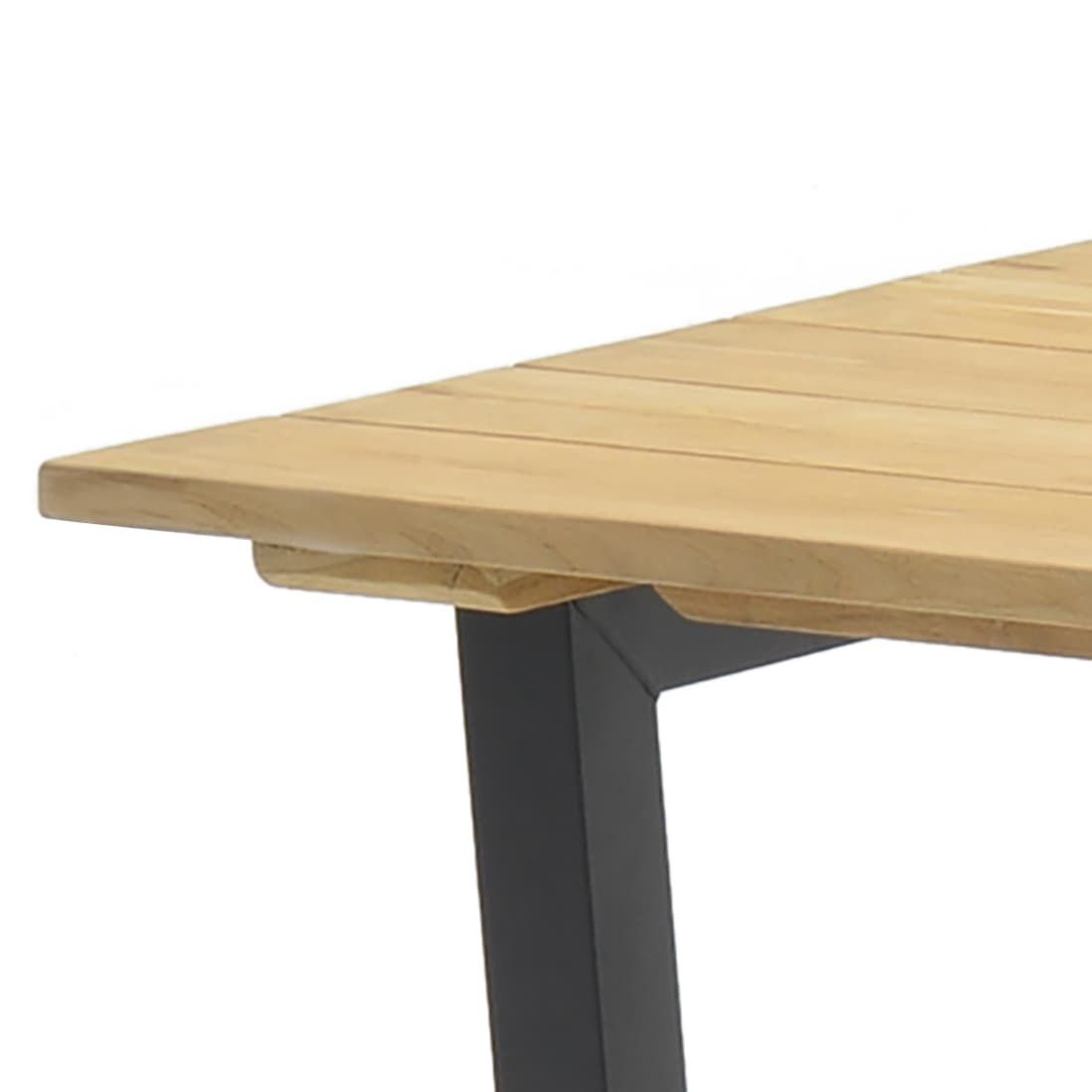 Detalj av bordplate Hagebord Jimmy aluminium resirkulert teak
