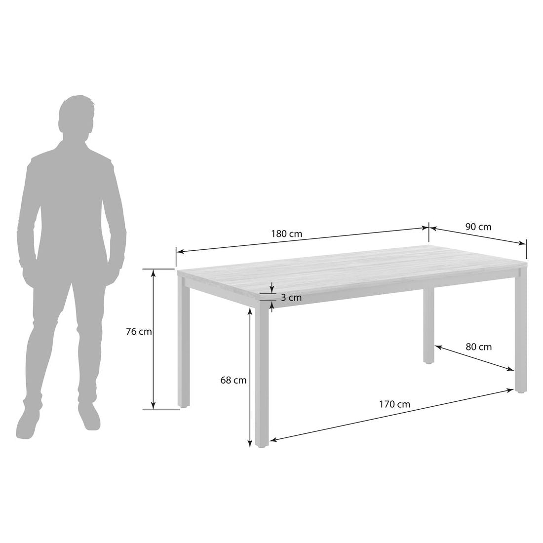Hagebord Kobe aluminium resirkulert teak 180x90cm bakside