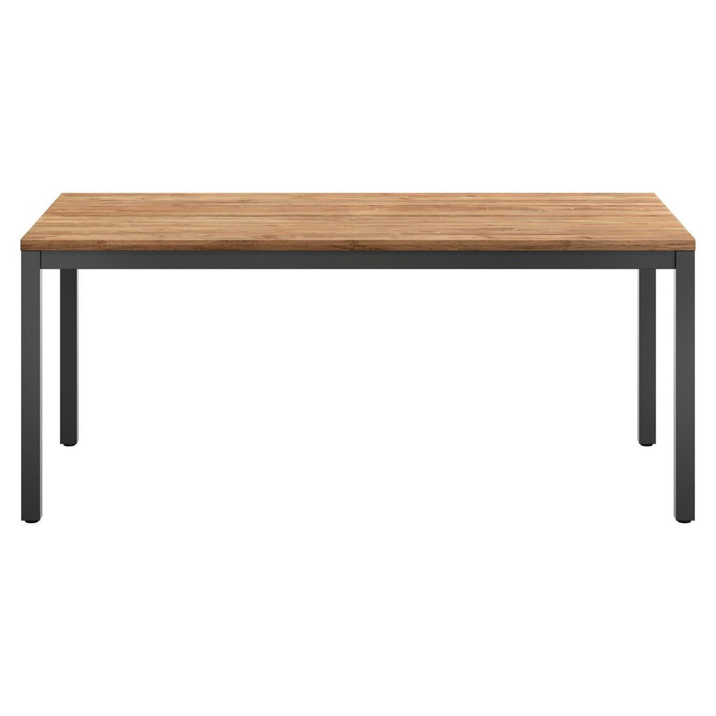 Detalj av bordplate i resirkulert teak på Hagebord Kobe