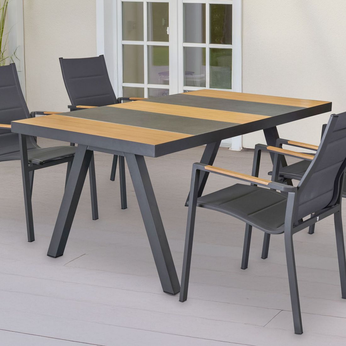 Hagebord Kumasi aluminium teak keramikk bakside
