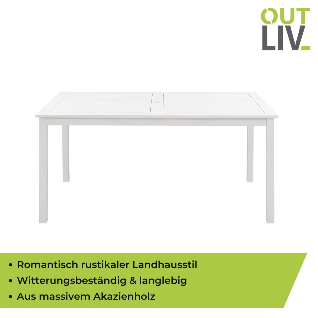 Utsnitt av bordben på Hagebord Landhaus 150x80cm akasie hvit