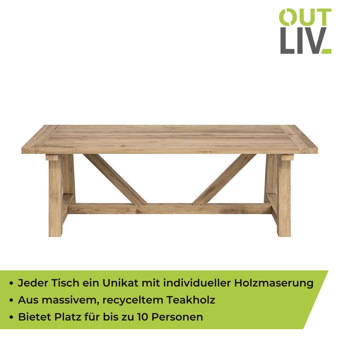 Hagebord Marbella 240x110cm resirkulert teak - OUTLIV i bruk med dekket bord