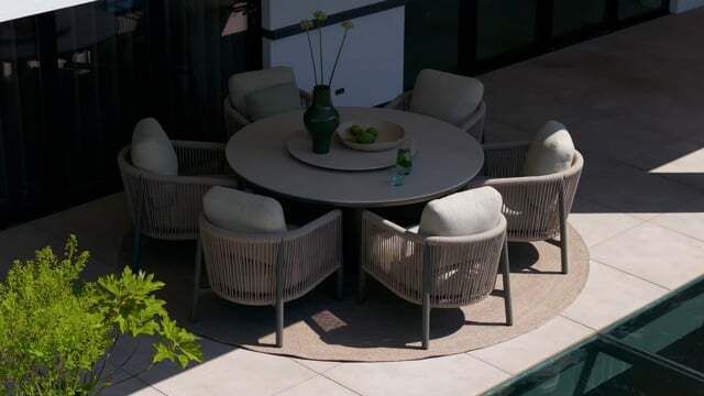 Hagebord Melville low dining Ø160 cm aluminium/keramikk forfra