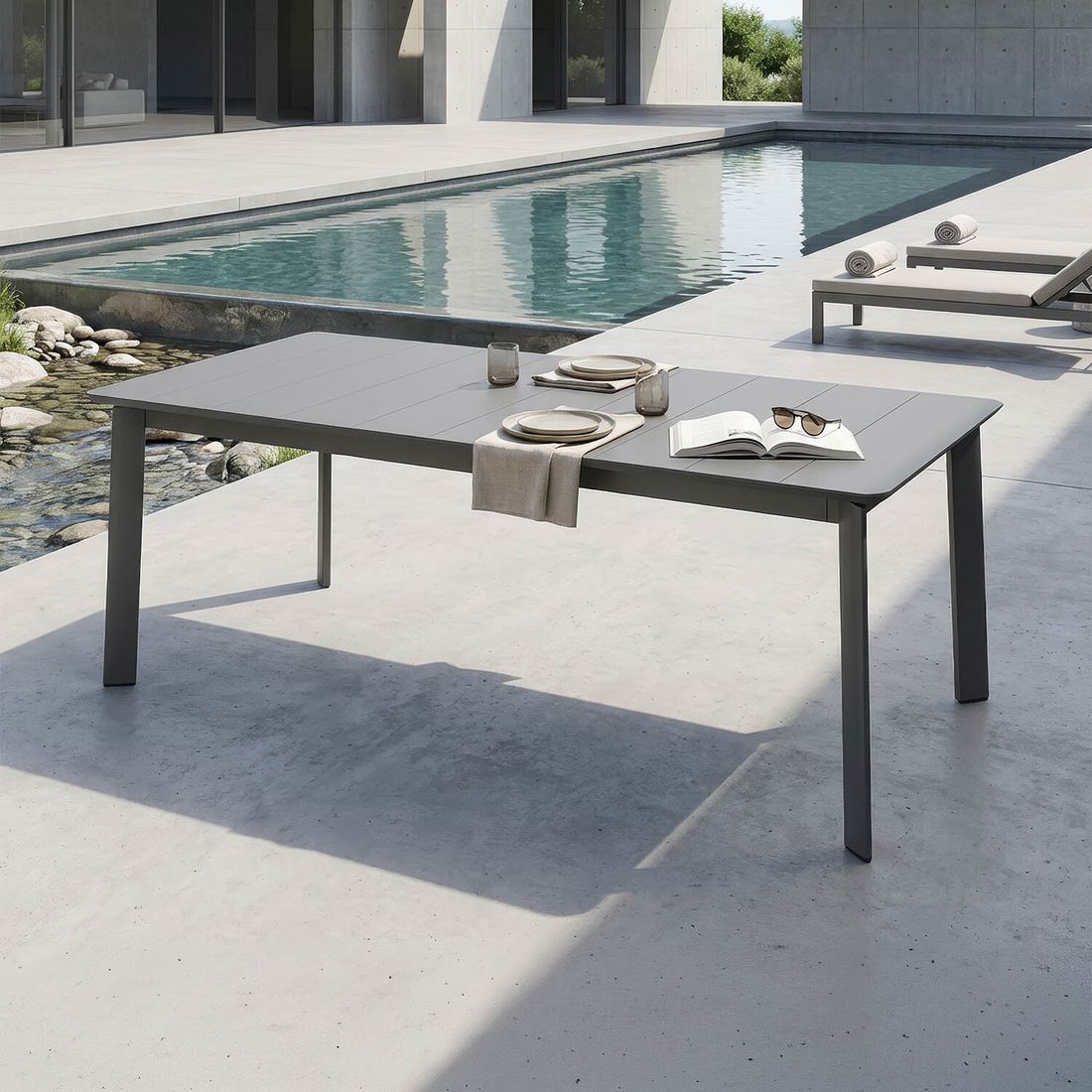 Hagebord Milano 220x100 cm aluminium antrasitt bakside