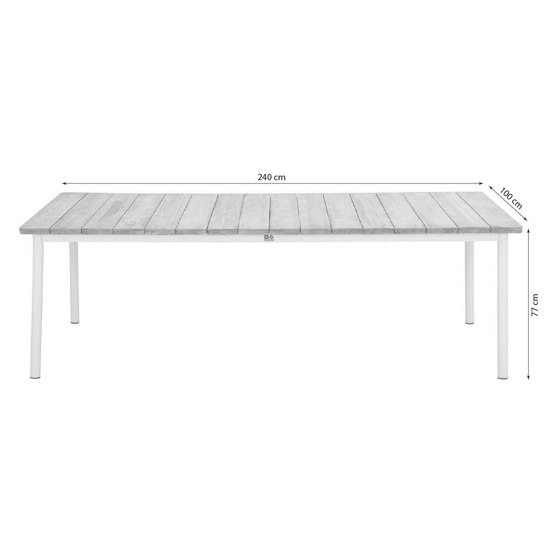 Nærbilde av aluminiumsramme på Hagebord Milou aluminium og teak 240x100 cm