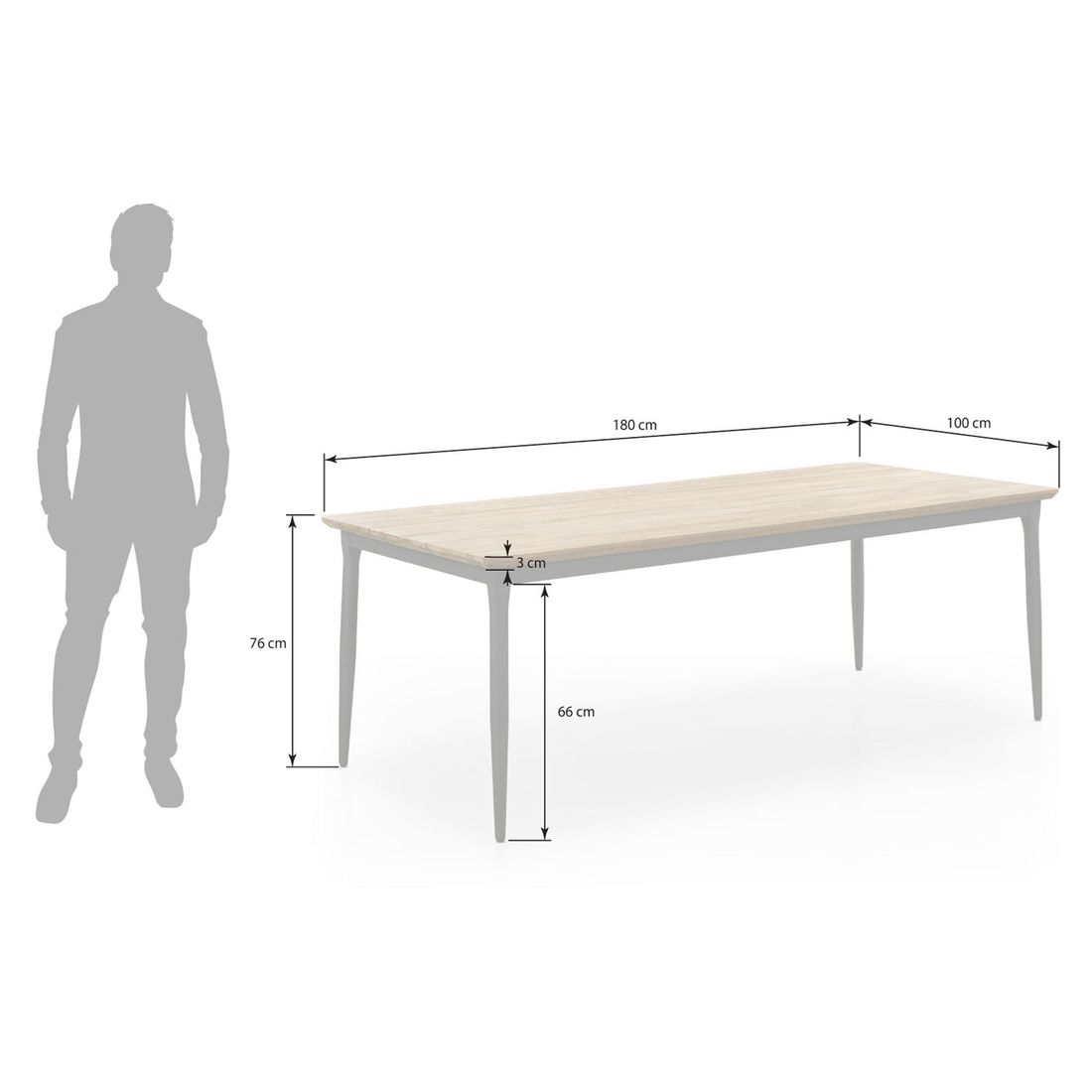 Hagebord Monet aluminium og resirkulert teak sett bakfra