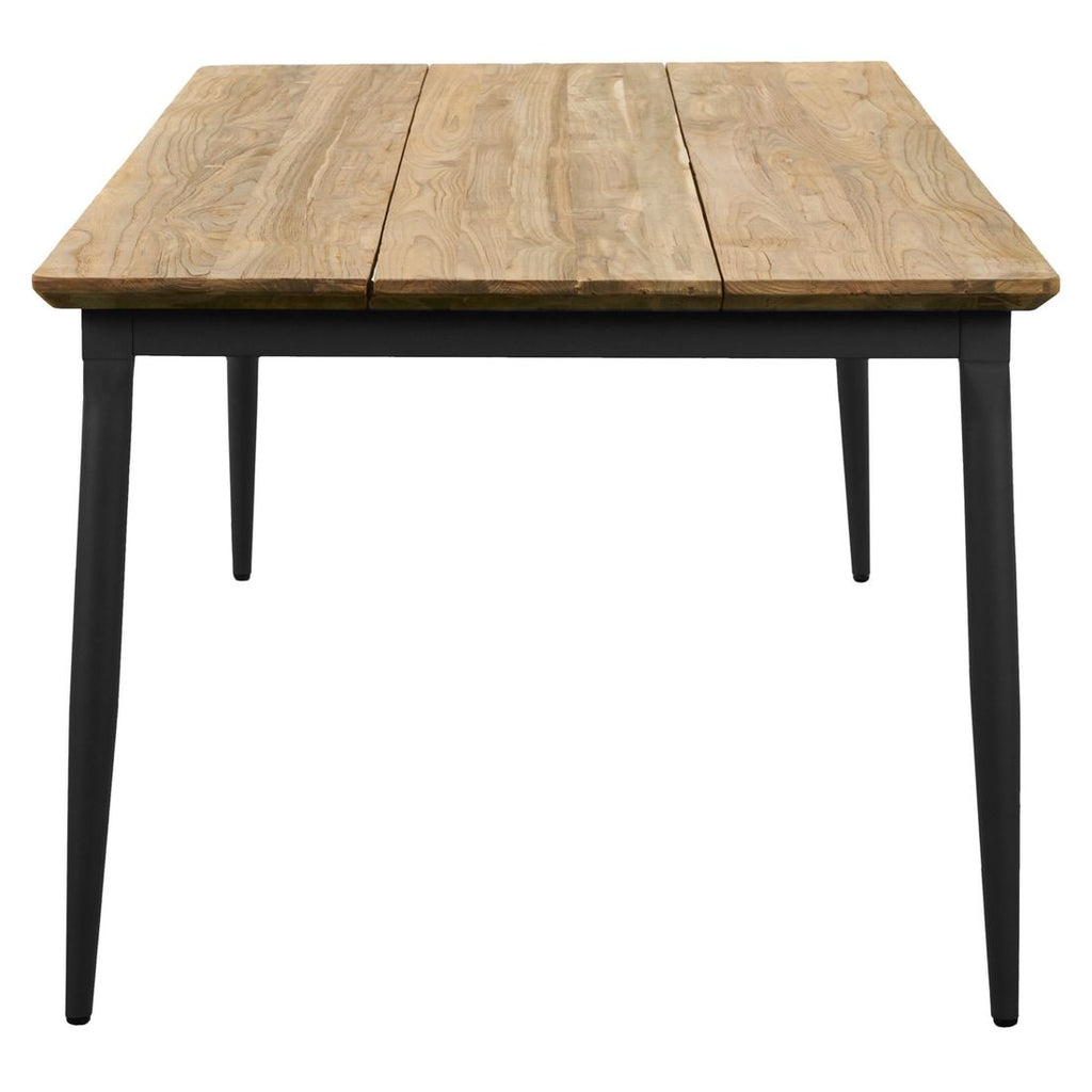 Detaljbilde av bordplate i resirkulert teak på Hagebord Monet