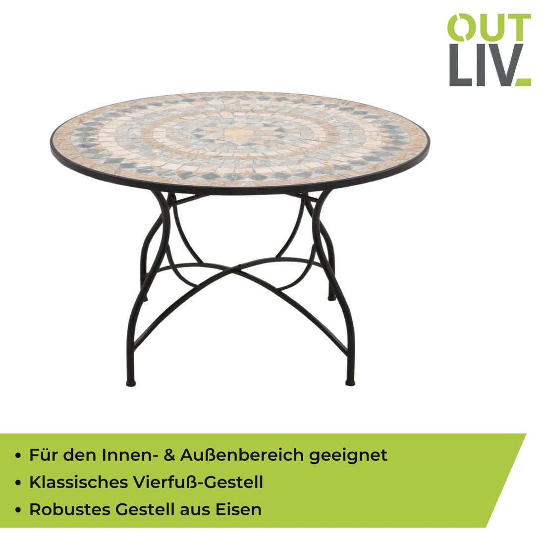 Montert hagebord Mosaik jern/mosaikk Ø120 cm - OUTLIV på terrasse