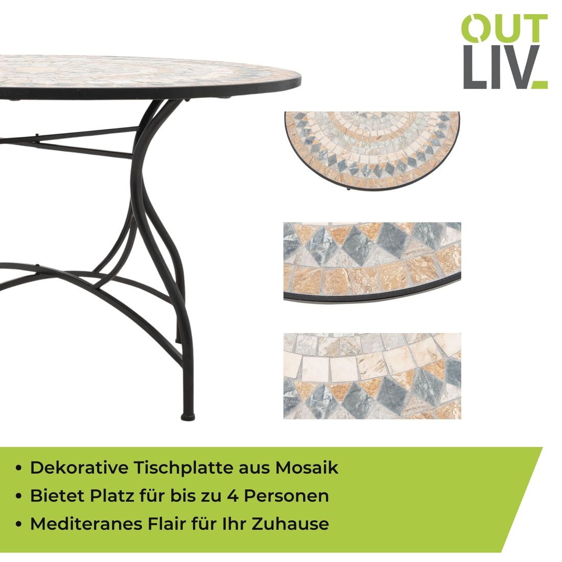 Oversikt av Hagebord Mosaik jern/mosaikk Ø120 cm - OUTLIV i hage