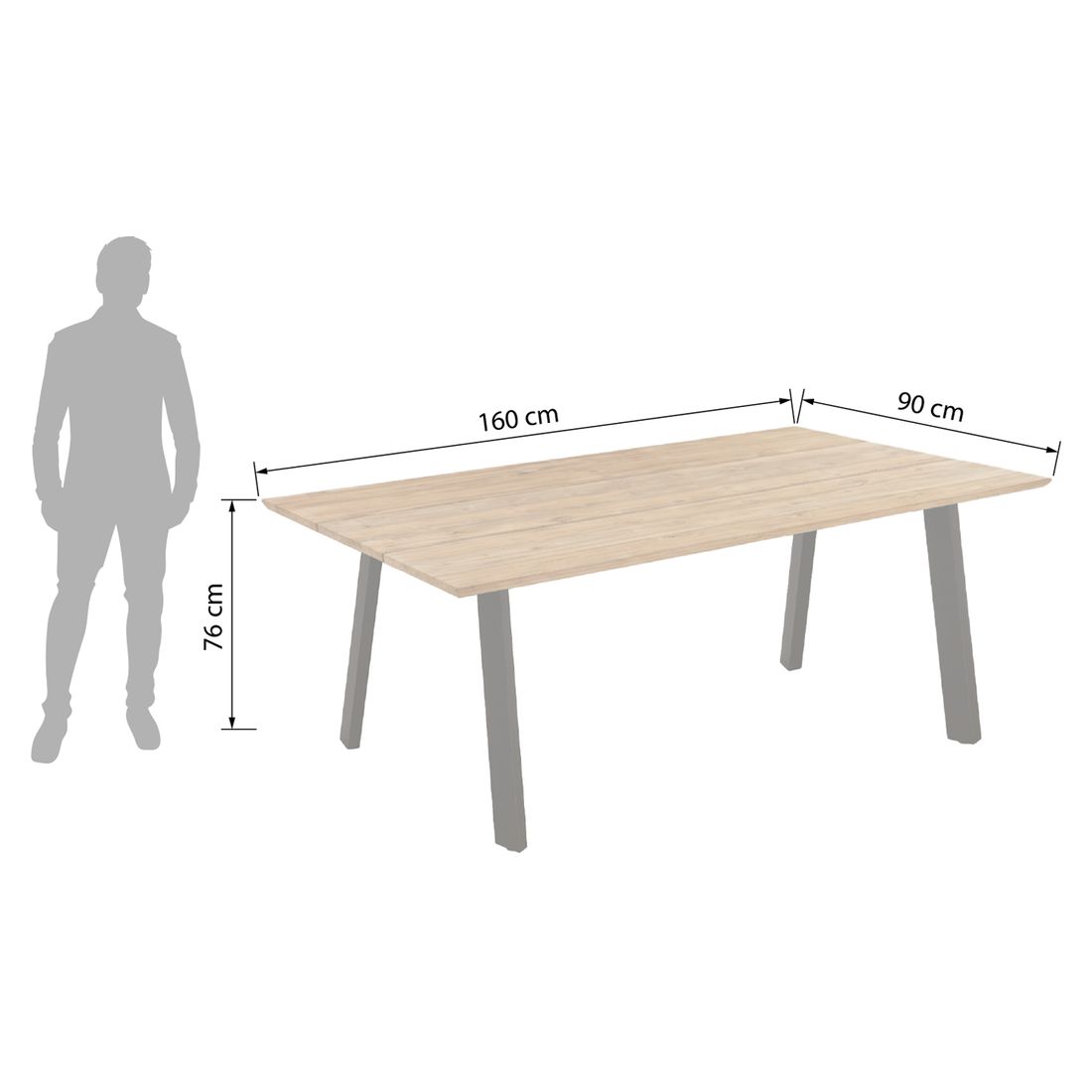 Detalj av bordplate på Hagebord Negara 160x90cm rustfritt stål/resirkulert teak