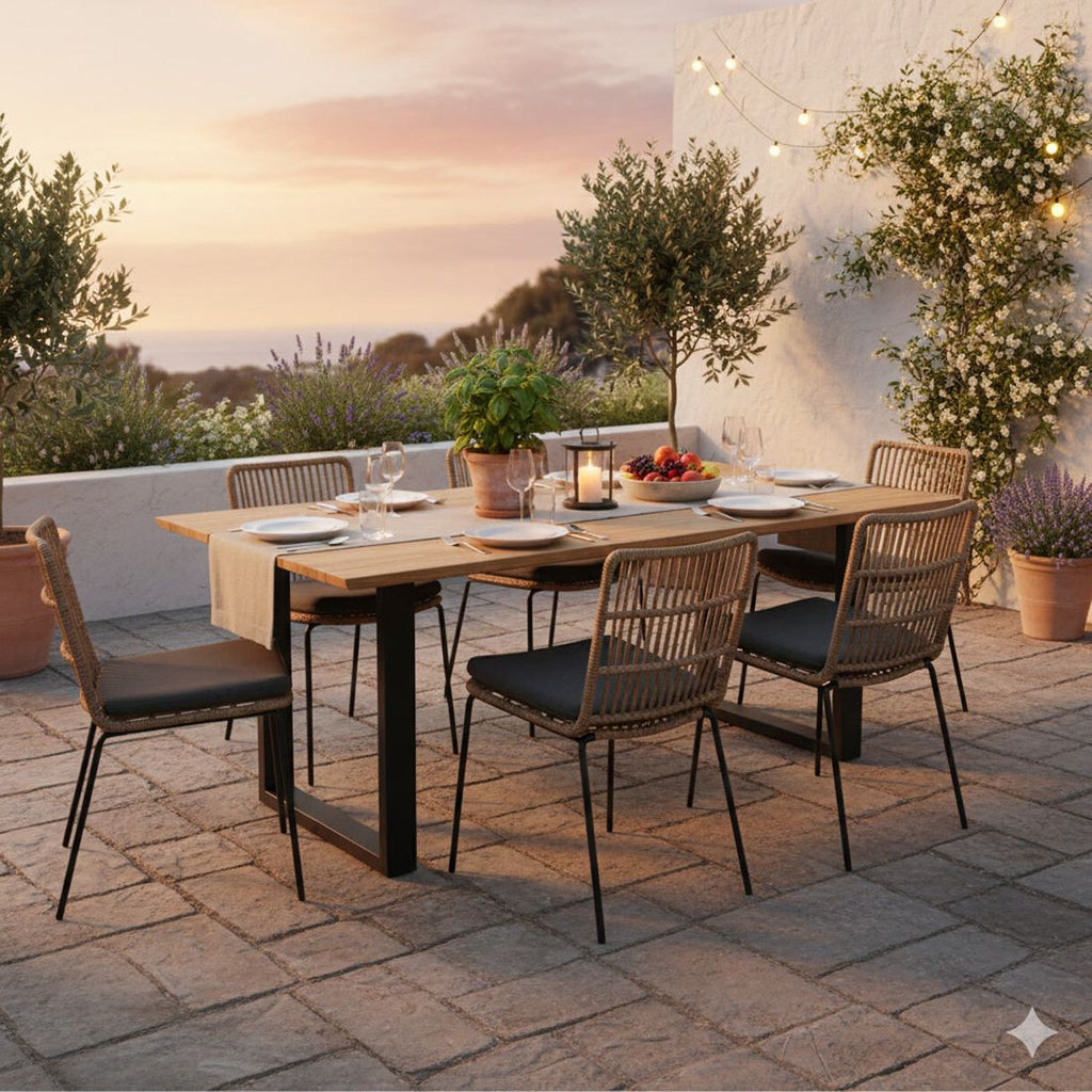 Hagebord Negara rustfritt stål/resirkulert teak 160x90 cm med sitteplasser