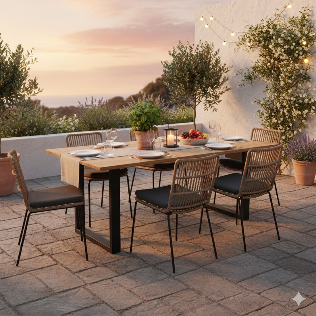 Hagebord Negara rustfritt stål/resirkulert teak 160x90 cm med sitteplasser